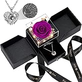 FIACO Valentines Day Rose Gifts for Her Preserved Real Flowers with I Love You Necklace Fresh Forever Flower Birthday for Women Girlfriend Wife Mom Grandma Romantic Eternal Roses