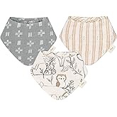 Crane Baby Soft Muslin Baby Bib Set, Adjustable and Absorbent Bandana Style Bibs for Boys and Girls, Woodland Animal, 3 Piece, 18.5” x 9”
