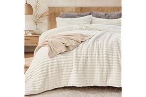 Sasttie Fluffy Comforter Set Queen 3 Pieces - Super Soft & Fuzzy Cream White Comforter Set for Winter Warm Fleece Bedding, 1 