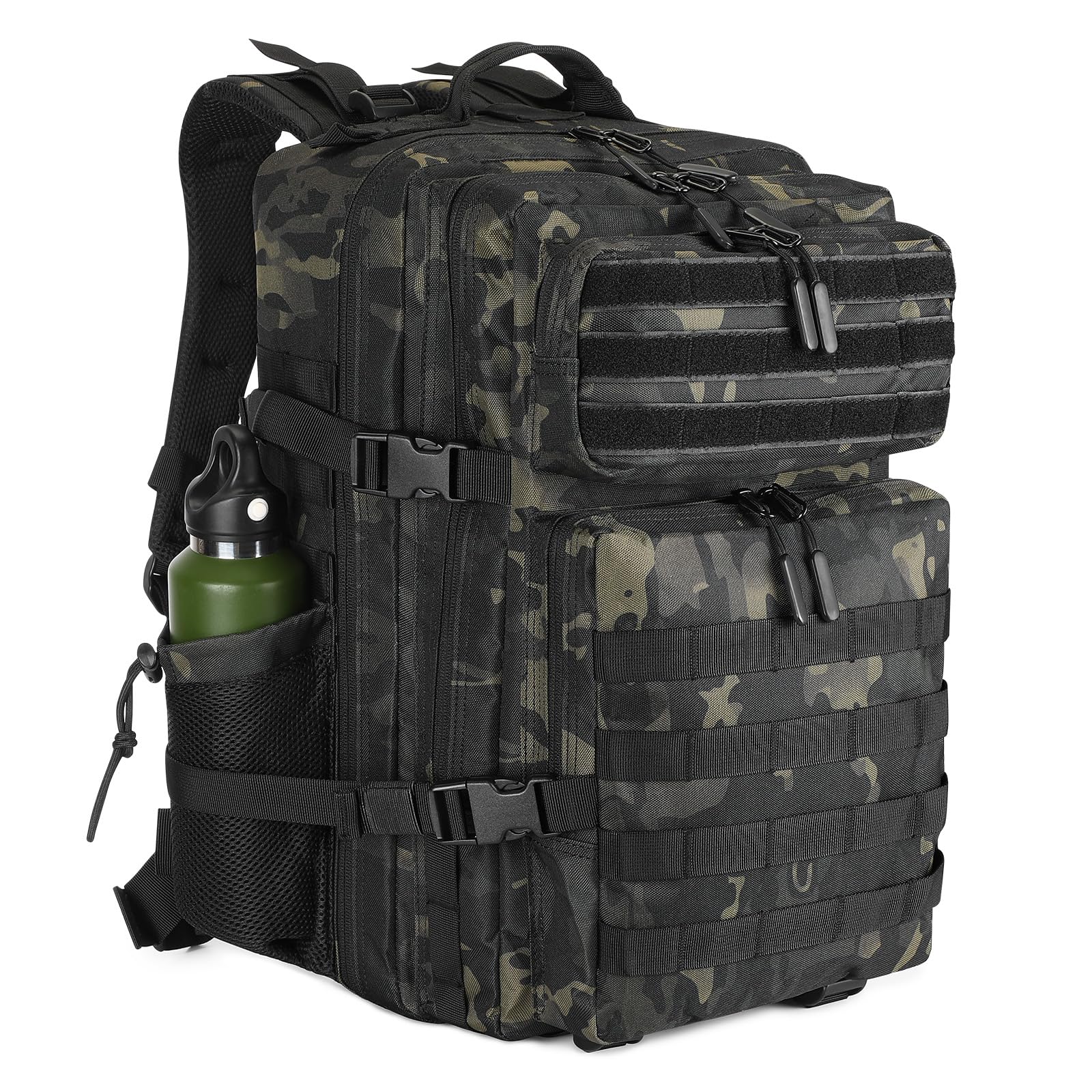 HUNTVP Tactical Backpack Mens, Military Backpacks 45L, Large Hiking Rucksack For Men Women, Molle Camo Back Pack Bag, Travel Rucksacks For Camping Fishing Hunting Gym Motorcycle Sports