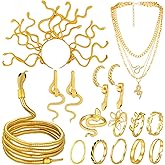 Tondiamo 14 Pcs Halloween Medusa Snake Jewelry Set Bracelet Headband Earrings Rings Necklace for Women Costume Party Supplies
