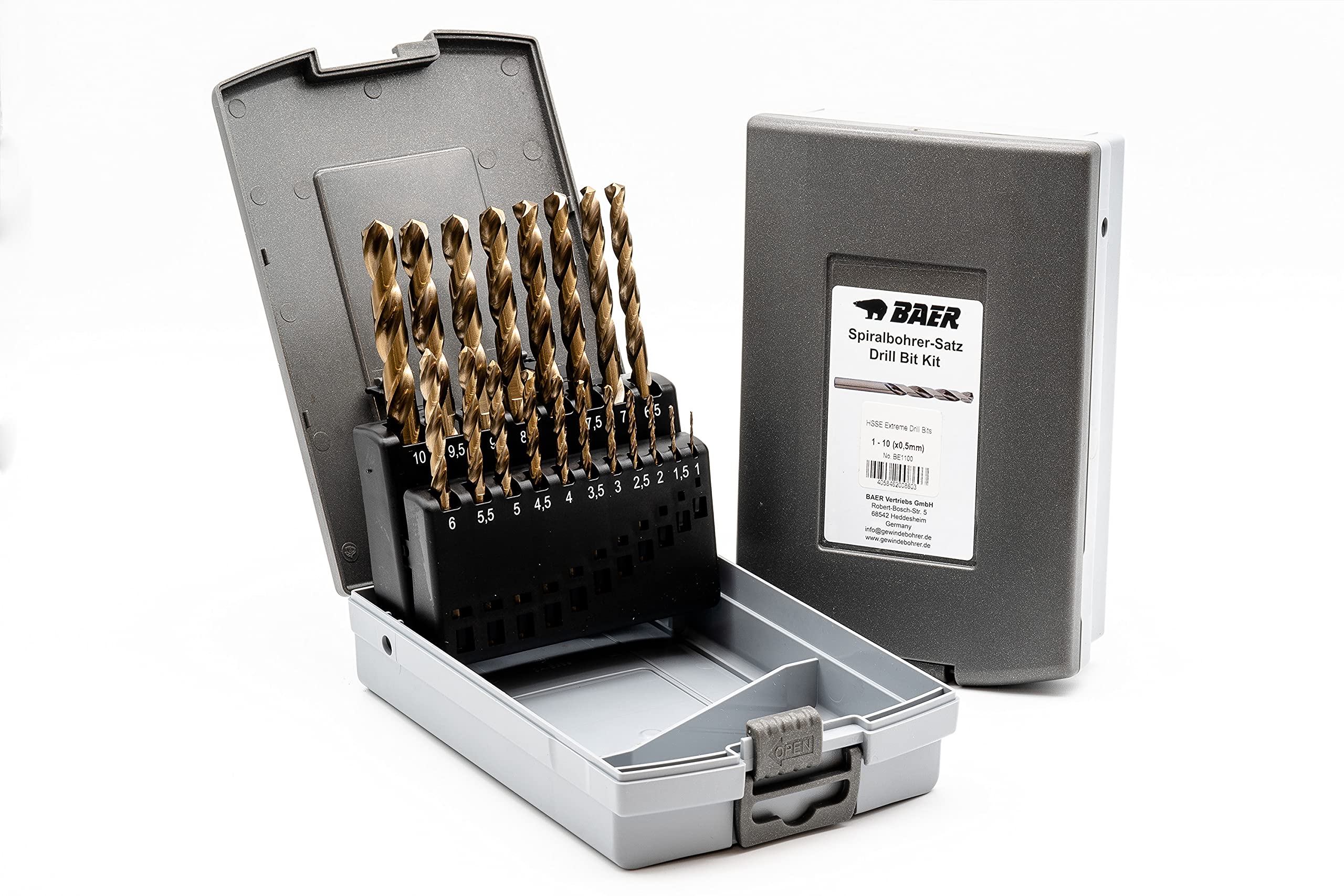 BAER HSSE/Cobalt Steel Drill Bit Set (1-10 mm) - 19 Piece Spiral Drill Bit Set