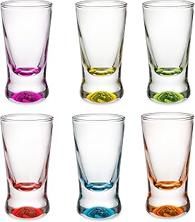 PLATINUX Shotgläser Set 6 Teilig bunt Schnapsgläser 2,5cl Tequilagläser Wodkagläser Pinnchen aus Glas