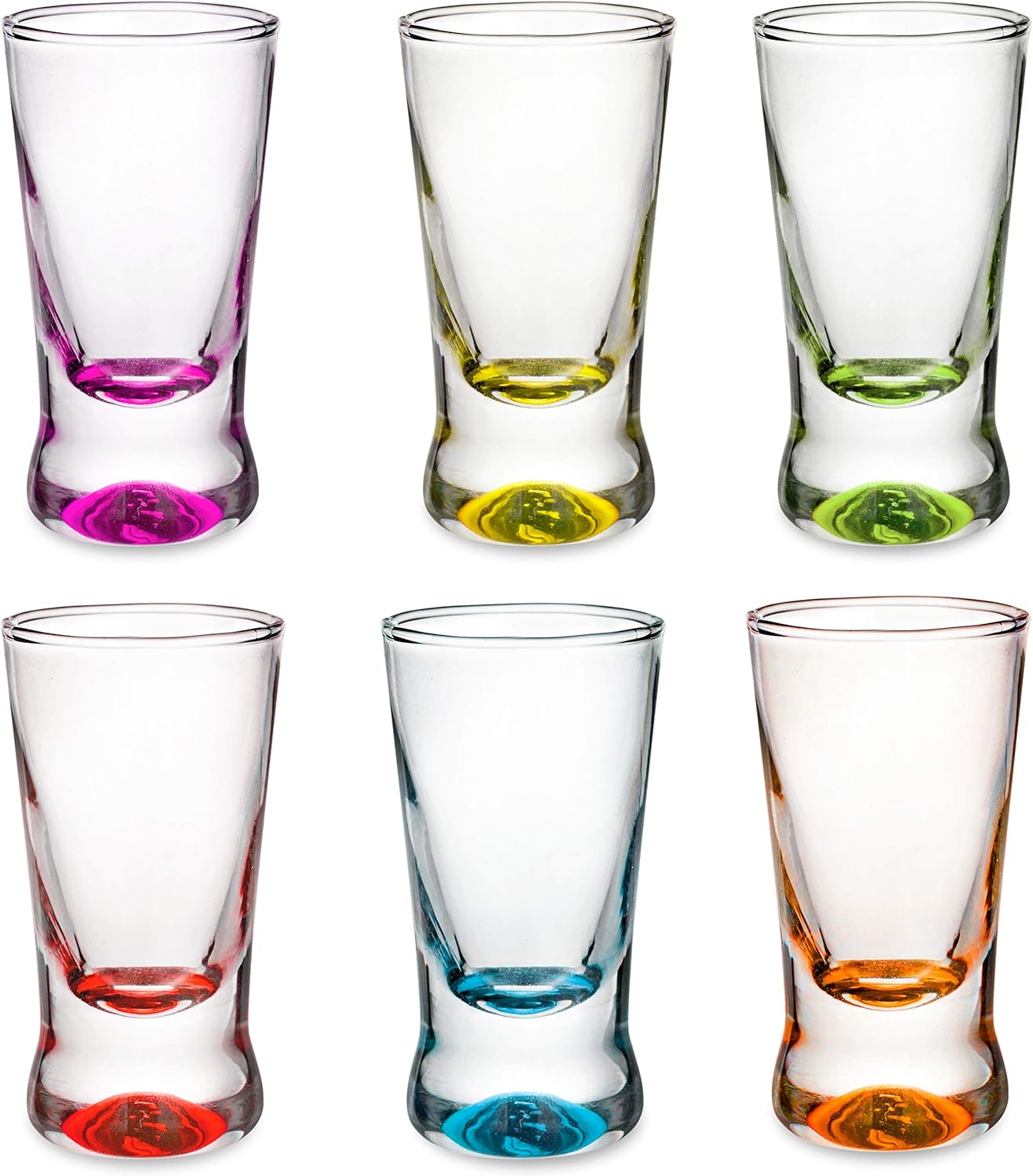 PLATINUX Shotgläser Set 6 Teilig bunt Schnapsgläser 2,5cl Tequilagläser Wodkagläser Pinnchen aus Glas