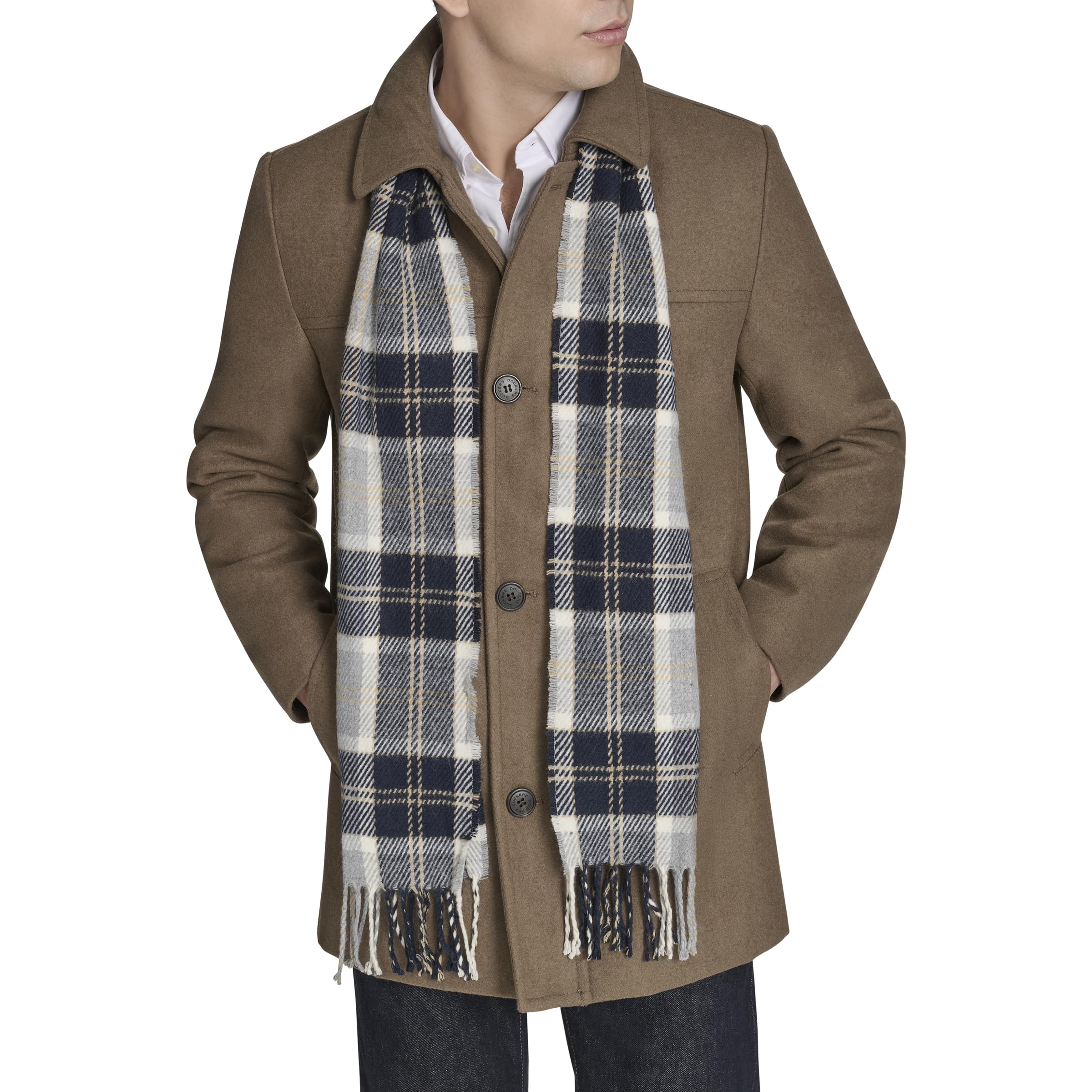 Dockers Men's Weston Wool Blend Coat (Regular and Big & Tall), Chocolate/Light Grey Scarf, Medium Image