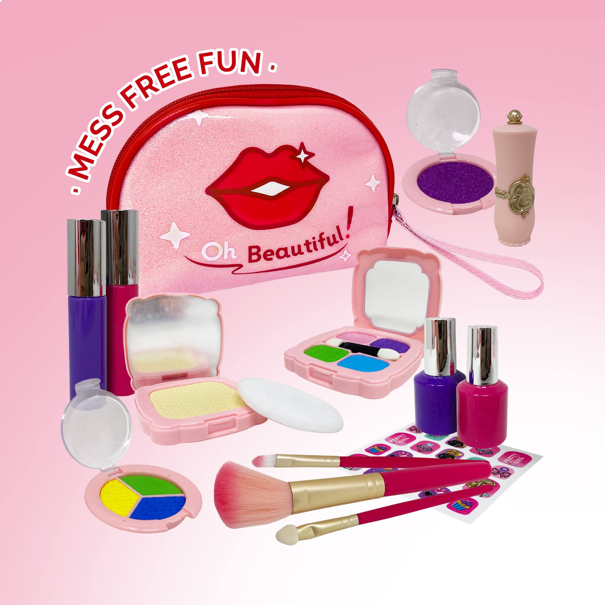 Little Girls' Play Makeup Set - Fake Makeup Kit with Cosmetic Bag & Accessories for 3+ Girls