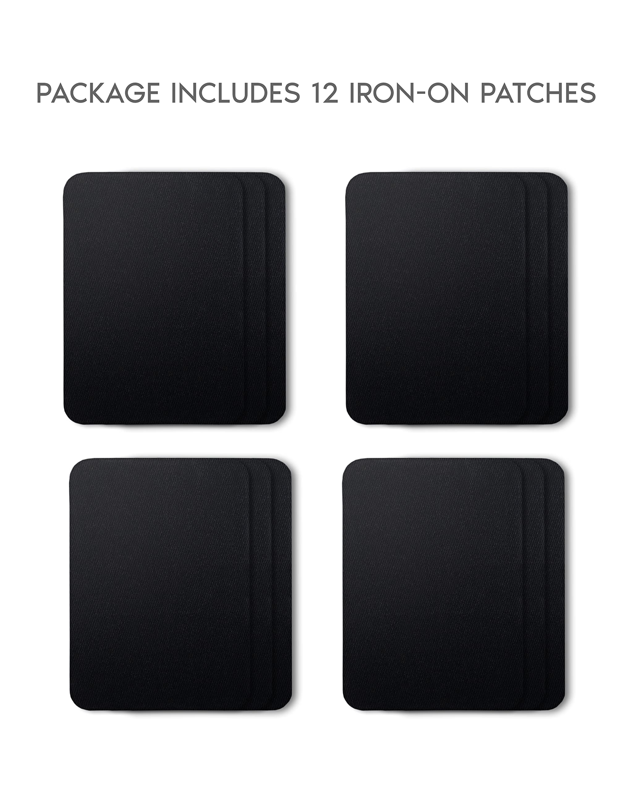 ZEFFFKA Premium Quality Fabric Iron-on Patches Inside & Outside Strongest Glue 100% Cotton Black Repair Decorating Kit 12 Pieces Size 3