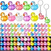 Ecation 100 Pcs Luminous Mini Jesus Duck Keychains Glow in The Dark Resin Duck 3D Tiny Key Chains Bulk Small Animal Pendant for Holiday Gifts Birthday Party Favors