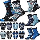 Berlune 8 Pairs Engineer Sock Gifts for Men Novelty Cool Mechanical Gift Funny Engineer Crew Cotton Stockings for Dad Grandpa