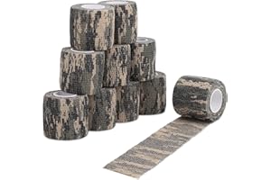 Camouflage Stealth Tape, DROK 10 Pack 2.0 Inch 14.76ft Self-Adhesive Camo Stretch Bandage, Waterproof Non-Woven Fabric Elasti