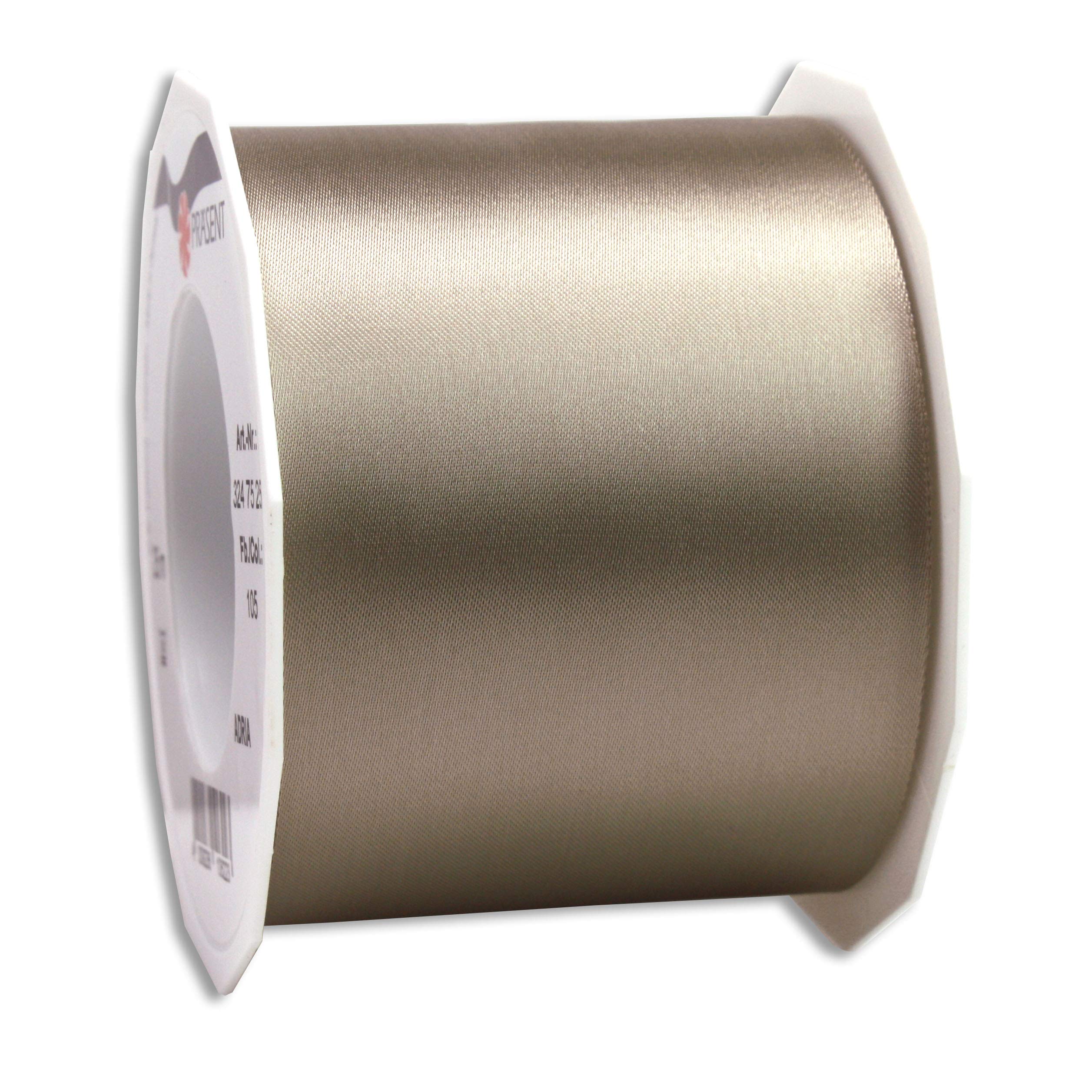 Präsent - Adria Satin Ribbon Taupe 72 mm Width, 25 m Length