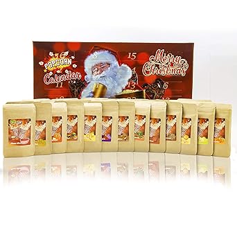 C&T Gourmet Bio Popcorn - Adventskalender 2018-24 leckere Knabbereien für den Advent mit 24 Päckchen Popcorn-Mais und Gewürz-