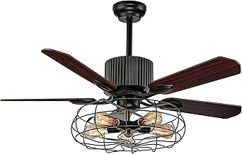 Baycheer Industrial Wrought Iron Style Fan Semi Flush Ceiling Fan