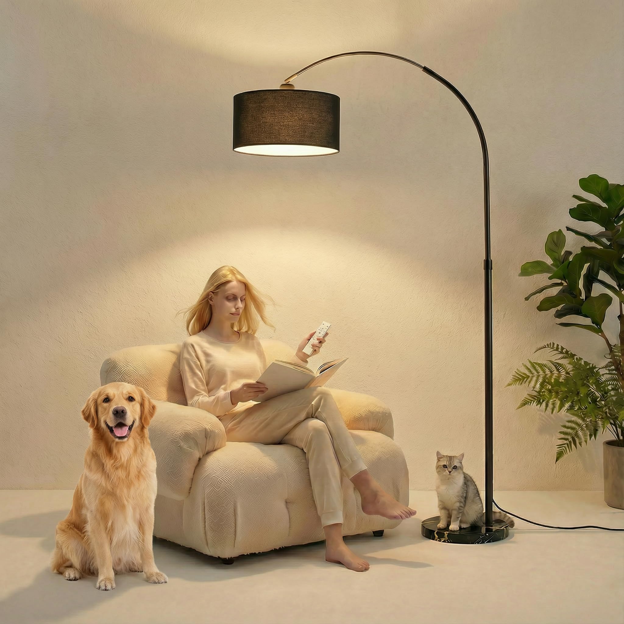Photo 1 of OOPTREVOL Arc Floor Lamp with Fan Head, Dimmable Floor Lamps with Remote, 3 Color Temperatures Adjustable Standing Lamp, Bright Reading Floor Lamp with Marble Base for Living Room Bedroom
