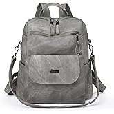 Puwuzixi Backpack Purse for Women, PU Leather Backpack Purse, Fashion Travel Anti Theft Backpack, Multipurpose Lightweight Waterproof Convertible Purse Shoulder Bag Handbag, Grey