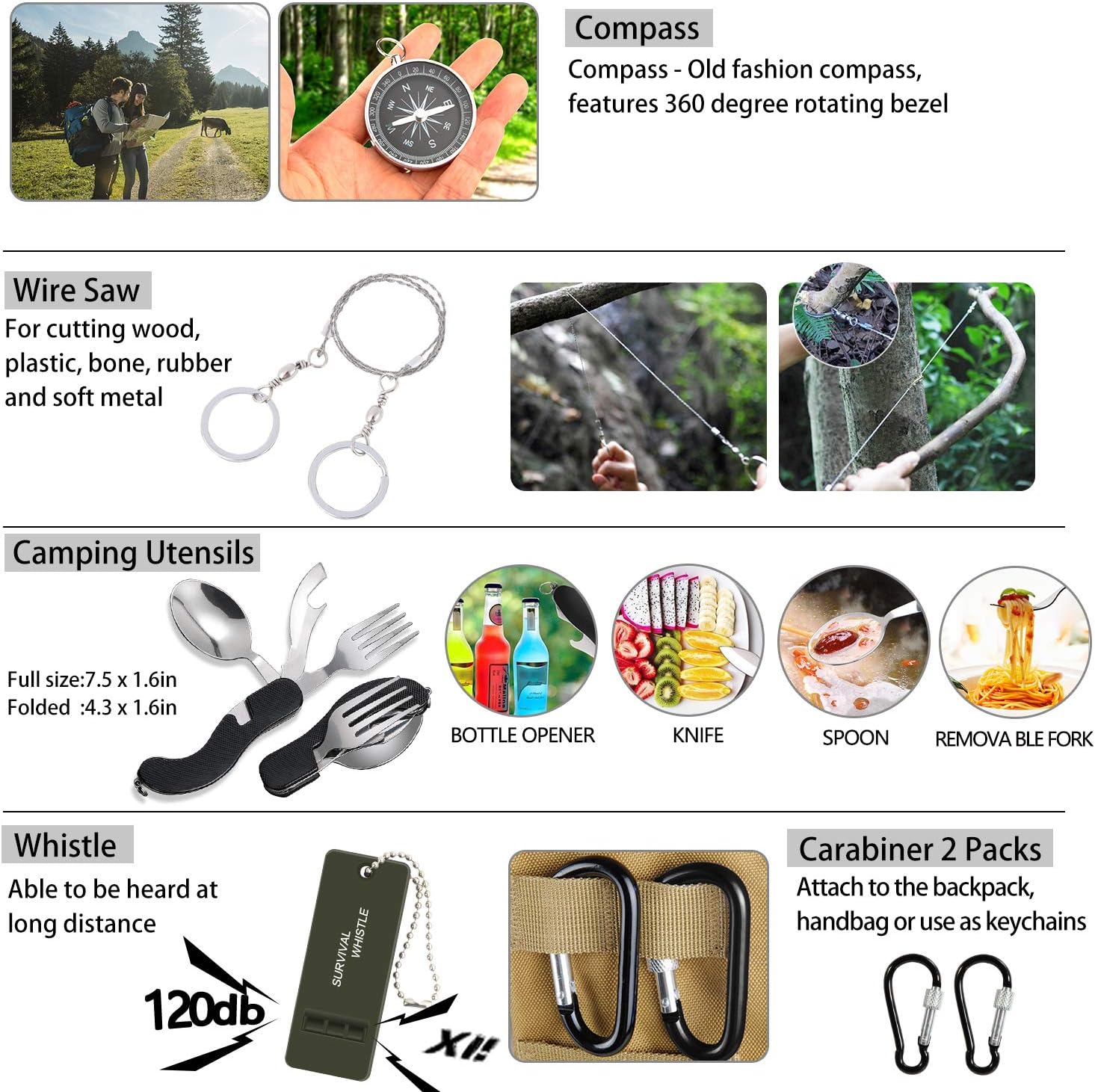 Emergency Survival Kit 47 in 1 Professional Survival Gear Tool First Aid Kit SOS Emergency Tactical Flashlight Knife Pliers Pen Blanket Bracelets Compass with Molle Pouch for Camping Adventures: Health & Personal Care