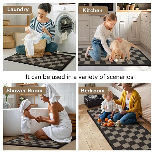 YDKGL KITCHEN MATS FOR FLOOR, SUPER ABSORBENT KITCHEN RUGS NON SLIP WASHABLE, LINEN-LOOK WOVEN CUSHION KITCHEN RUNNER RUG, KITCHEN SINK STANDING MAT, BLACK BEIGE CHECKERED 17″X30″