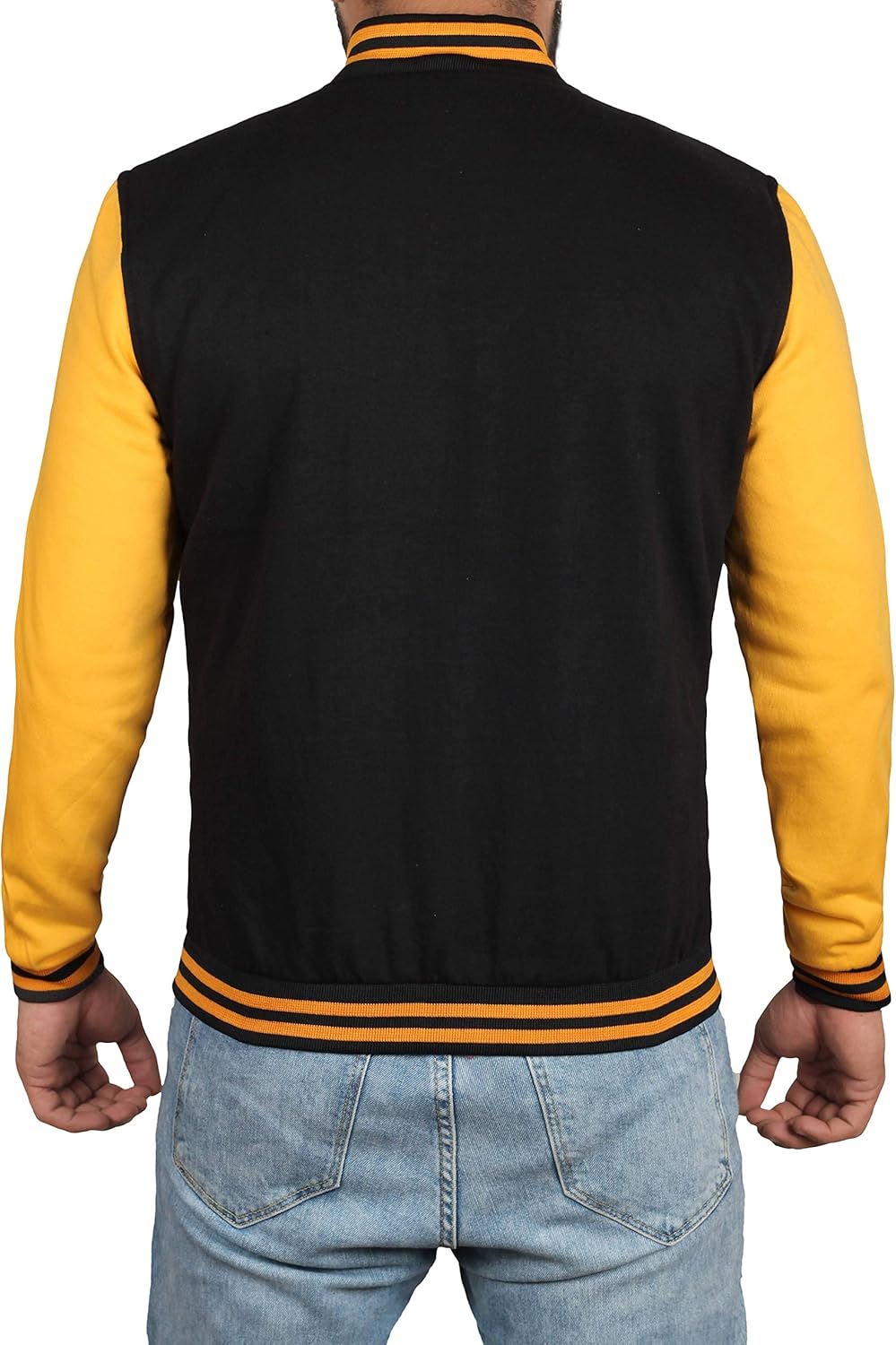 Decrum Black and Yellow Letterman Jacket Men - High School Baseball Varsity Jacket Mens at  Men’s Clothing store