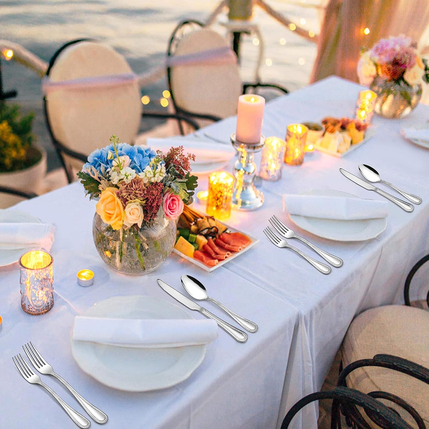  | LIANYU 20-Piece Silverware Set, Stainless Steel Flatware Set for 4, Fancy Cutlery Eating Utensils with Pearled Edge, Home Kitchen Restaurant Tableware Include Knives Spoons Forks, Dishwasher Safe: Flatware Sets