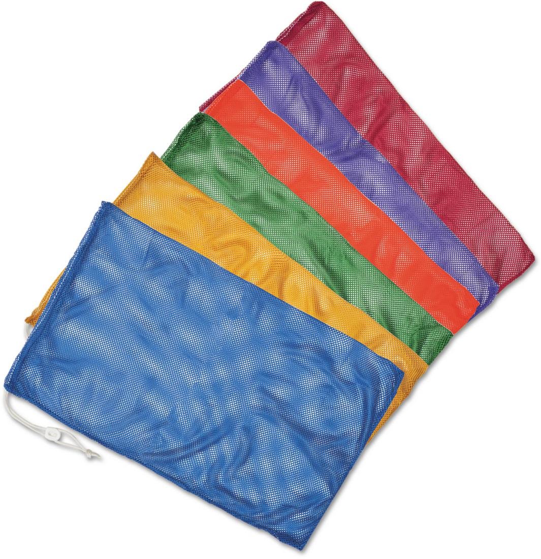 Champion Sports Mesh Sports Equipment Bag- Assorted Set of 6, 24" x 36"- Multipurpose, Nylon Drawstring Bag w/Lock and ID Tag, for Sports Equipment, Balls, Swimming Gear - Breathable Stuff Sack