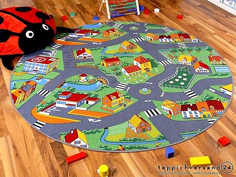 Snapstyle Kinder Spiel Teppich Little Village Grün Rund in 7 Größen
