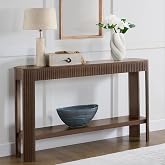 Alaterre Furniture Fluted Solid Wood Console Table, Brown, 56&rdquo;x12&rdquo;x32&rdquo; | Modern Entryway Table with Storage Shelf - Easy Assembly Living Room Furniture for Behind the Couch, Entryway, or Hallway