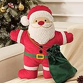 Phantoscope Merry Christmas Throw Pillow, Velvet Santa Claus Shaped Pillow with Sherpa Beard &amp; Gift Bag Plush Xmas Decorative Pillow for Couch, Red, 19.5&times;16.5 inch