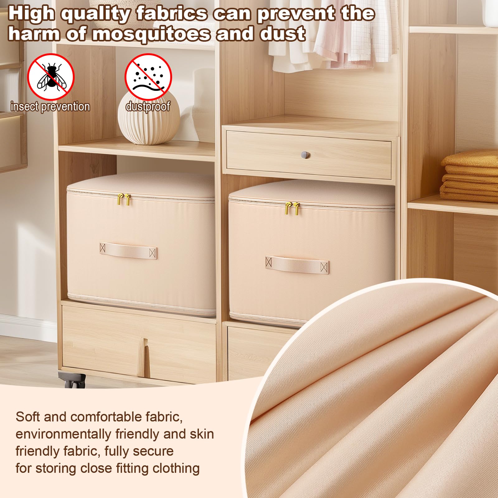 Ultra Space Saving Compression Organizer, Compression Storage Bag For Blankets Clothes Comforter, Storage Tote For Space Saving, Heavy Duty Moving Bag, Storage Bag Organizer For Bedding (Almond)