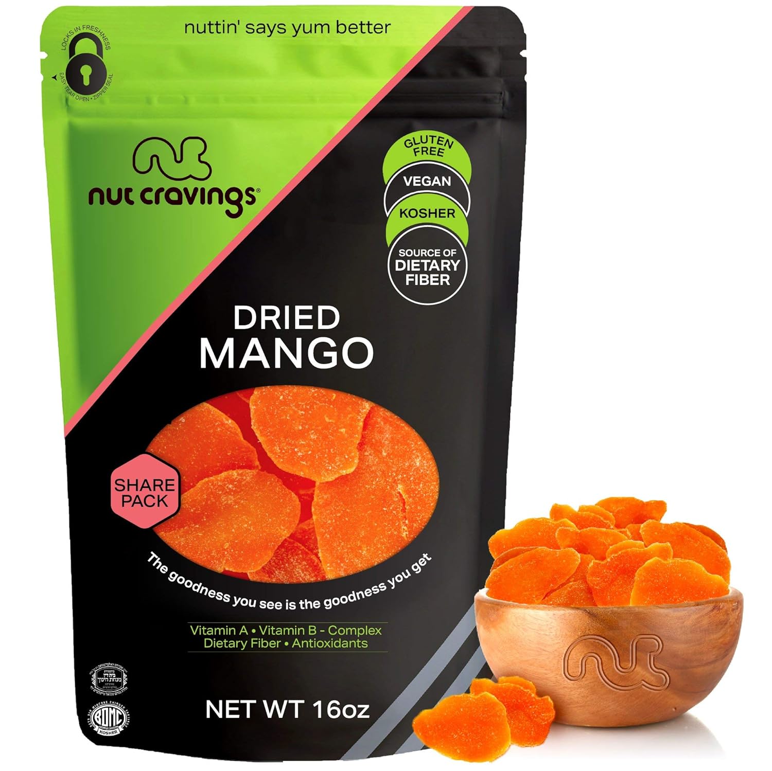 Sun Dried Mango Slices, with Sugar Added (16oz - 1 Pound) Packed Fresh in Resealable Bag - Sweet Dehydrated Fruit Treat, Trail Mix Snack - Healthy Food, All Natural, Vegan, Gluten Free, Kosher