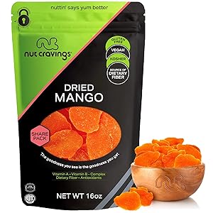Sun Dried Mango Slices, with Sugar Added (16oz - 1 Pound) Packed Fresh in Resealable Bag - Sweet Dehydrated Fruit Treat, Trail Mix Snack - Healthy Food, All Natural, Vegan, Gluten Free, Kosher