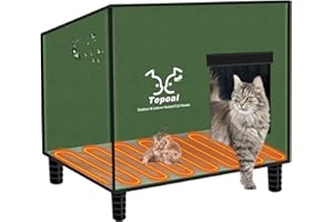 MYODAL Large Indestructible Heated Cat House for Outside, Extremely Waterproof & Weatherproof Heated Outdoor Cat House for Winter, Fully Insulated Feral Cat Shelter for Outdoor Barn Cats Strays, 20x16x20 in