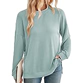 BAISHENGGT Women's Ribbed Sweatshirts Crewneck Casual Long Sleeve Loose Fit Stretchy Fall Tunic Tops