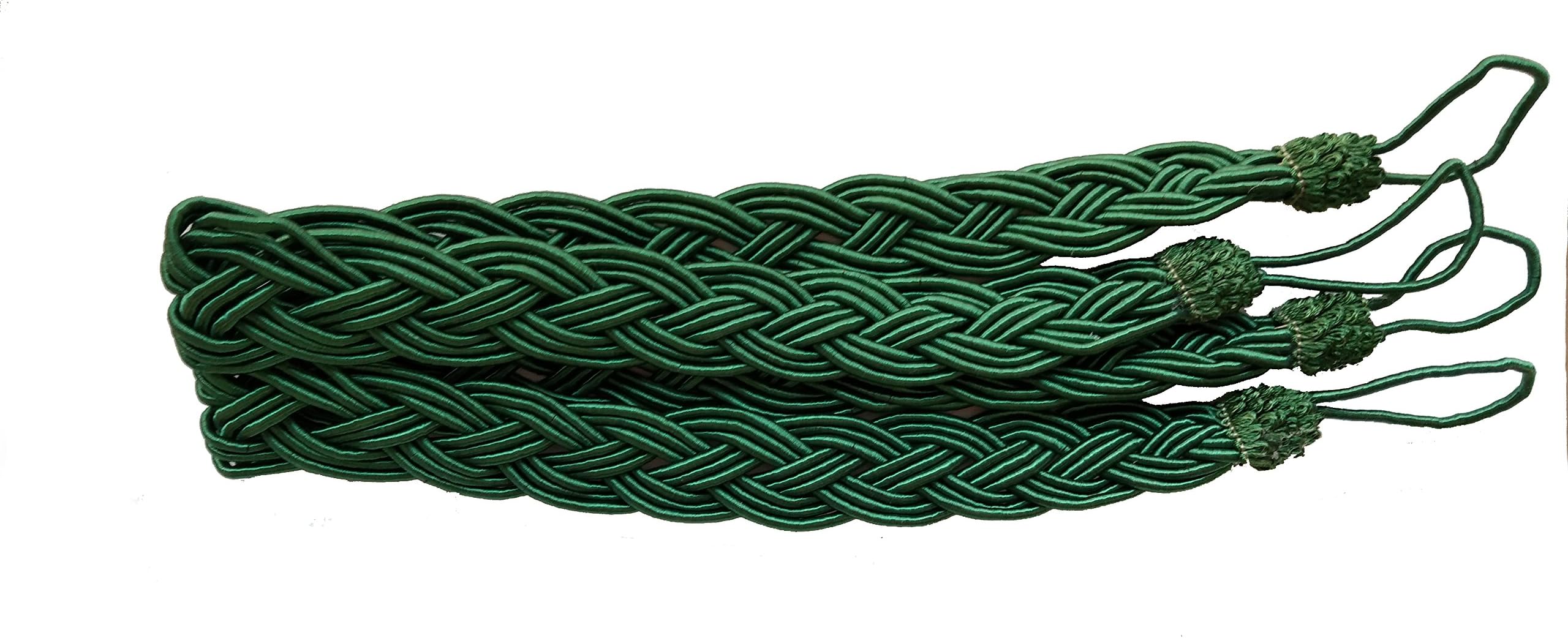 Nanami Chic 2 Pieces Fine Hand Tied Curtain Clip, Buckle Holdback Fabric Drapery Tassels Curtain Tiebacks/Tassel Window Curtain TieBacks Knitted Braided Curtain Cord Rope Buckle (Pure Green)