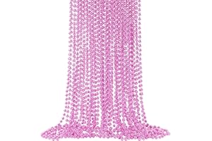 SHAOQINLIN 24 PCS Pink Bead Necklaces, Pink Mardi Gras Beads, 33‘’ Round Cancer Beaded Necklace, Party Necklaces for Mardi Gras, Christmas, Valentine's Day Party Favors