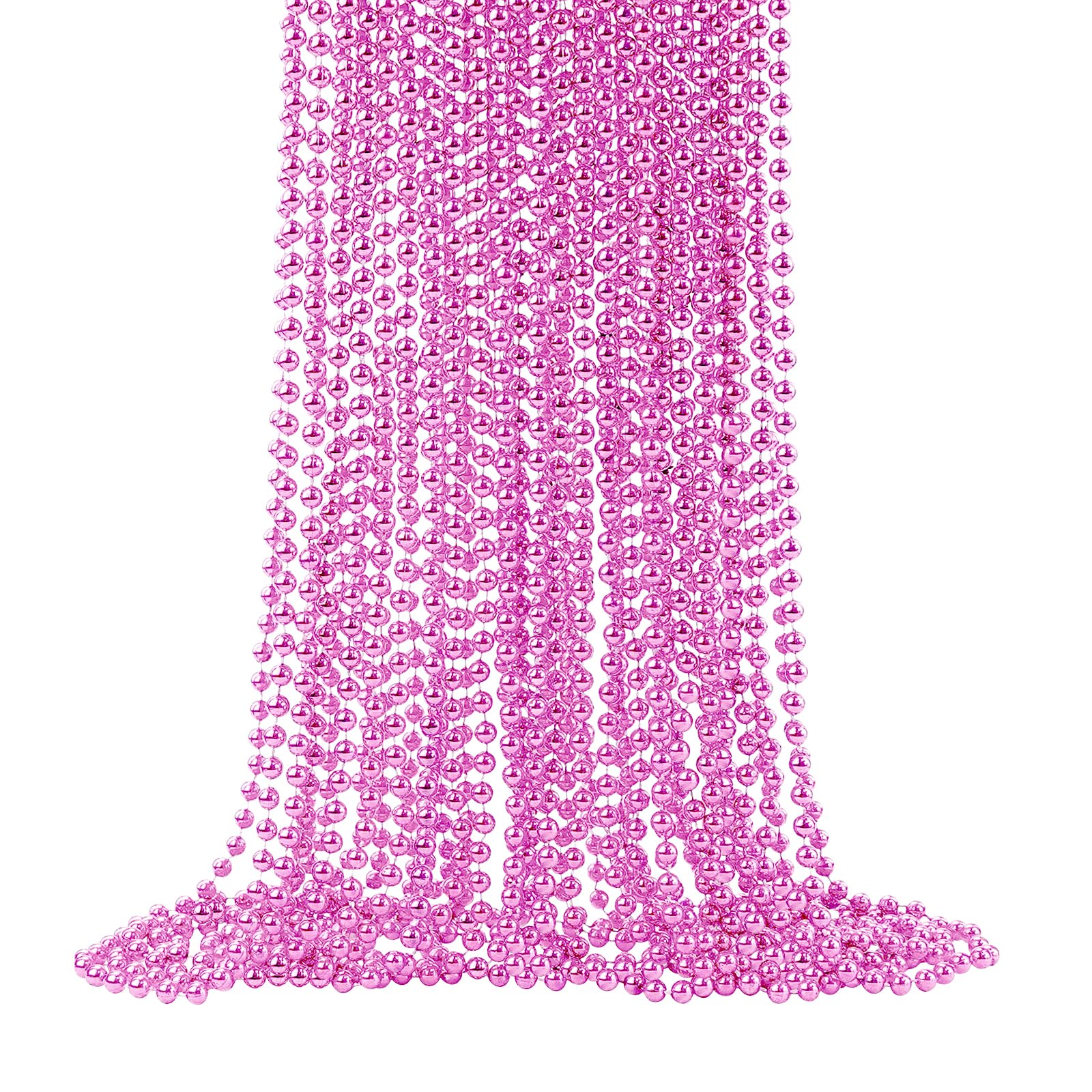 Photo 1 of SHAOQINLIN 24 PCS Pink Bead Necklaces, Pink Mardi Gras Beads, 33‘’ Round Cancer Beaded Necklace, Party Necklaces for Mardi Gras, Christmas, Valentine's Day Party Favors