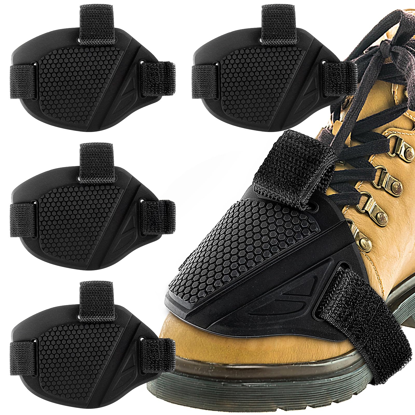 Photo 1 of 4Pcs Motorcycle Shift Pads, Motorbike Shoes Protector Cover, Protective Motorcycle Boot Cover Adjustable Soft Rubber Pads Gear Accessories for Men Motorcycle Shoe Boot (Black)