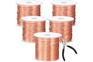Funrous 5 Rolls 5 Size Jewelry Wire 18, 20, 22, 24, 26 Gauge Copper Wire Kit Jewelry Beading Bendable Craft Metal for Making Crafts, Sculpting with a Pliers(Copper)