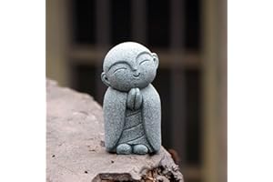 OwMell Japanese Jizo Monk Statue Praying, Buddha Jizo Statue Figurine Memorial Statue Aquarium Decoration for Garden Outdoor Ornament 2.6" - Tilting Head