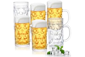 Yesland 6 Pack Beer Mug with Handle, 20 oz Glass Beer Stein Mugs for Freezer Large Heavy-Duty Beer Cups Drinking Glassware Pu