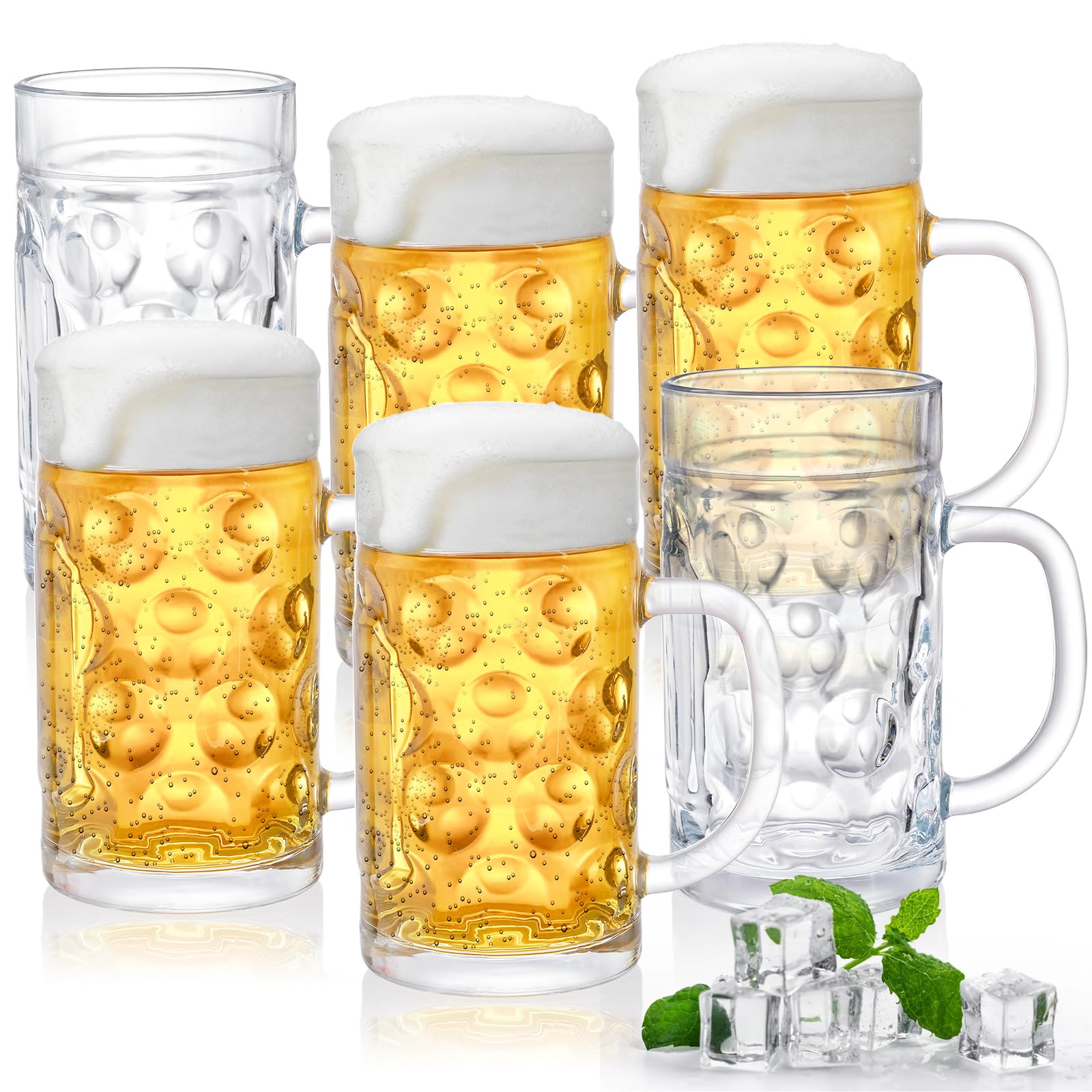Photo 1 of Yesland 6 Pack Beer Mug with Handle, 20 oz Glass Beer Stein Mugs for Freezer Large Heavy-Duty Beer Cups Drinking Glassware Pub for Bar, Alcohol, Beverages, Men, Clear