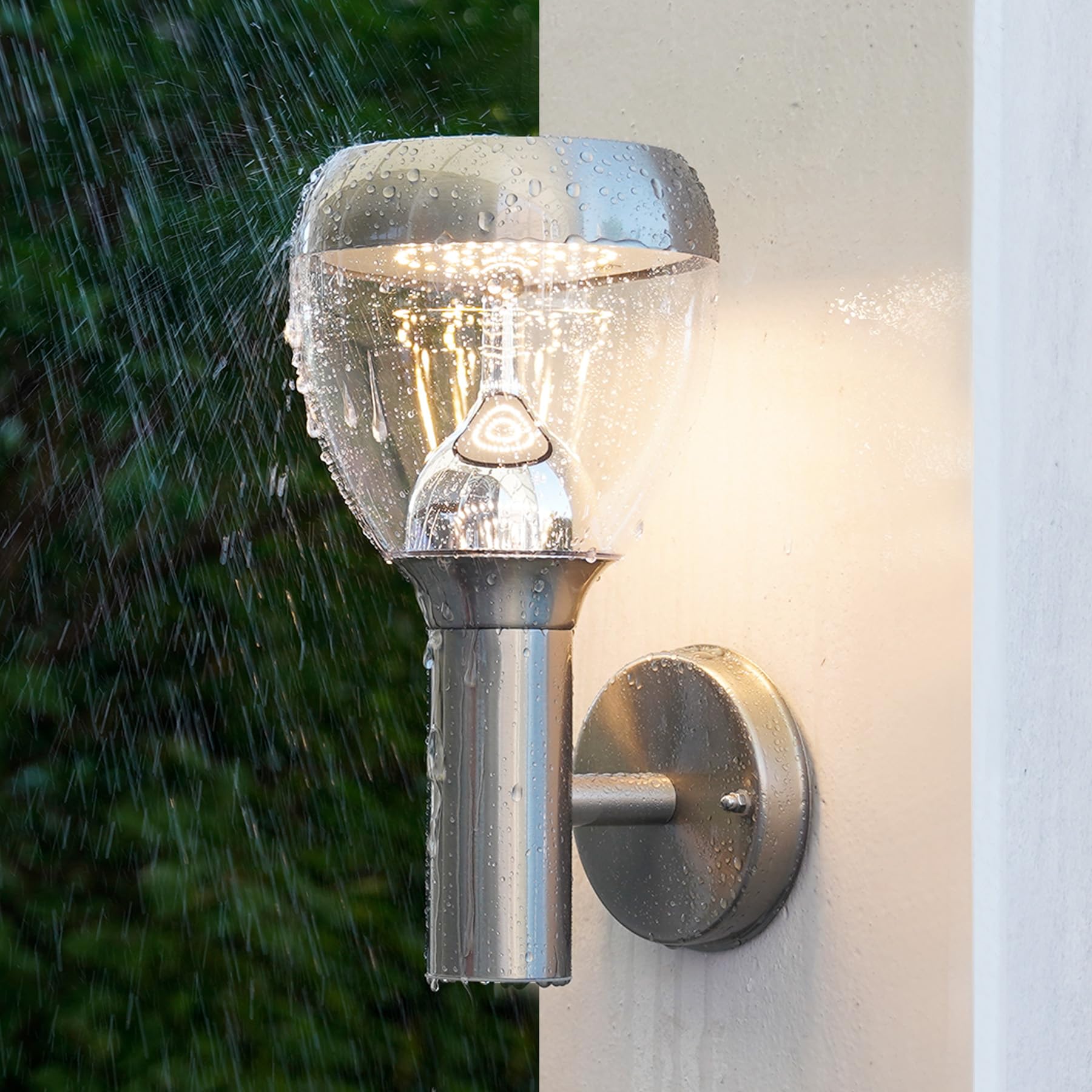 NBHANYUAN Lighting Outdoor Wall Light Fixture,Outside Wall Lights,SUS 304 Stainless Steel Waterproof IP44 Wall Lights for Garage,Porch,Front Door,Silver,1000LM 3000K Warm White