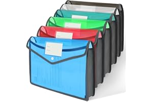 6 Pack Plastic File Folder, Large-Capacity Poly Envelope Expanding Waterproof File Wallet Document Folder with Snap Button, F