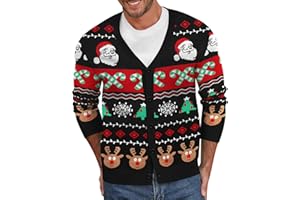 NITAGUT Mens Christmas Ugly Cardigan Sweater Reindeer Snowflake Xmas Sweater Casual Long Sleeve Knitwear
