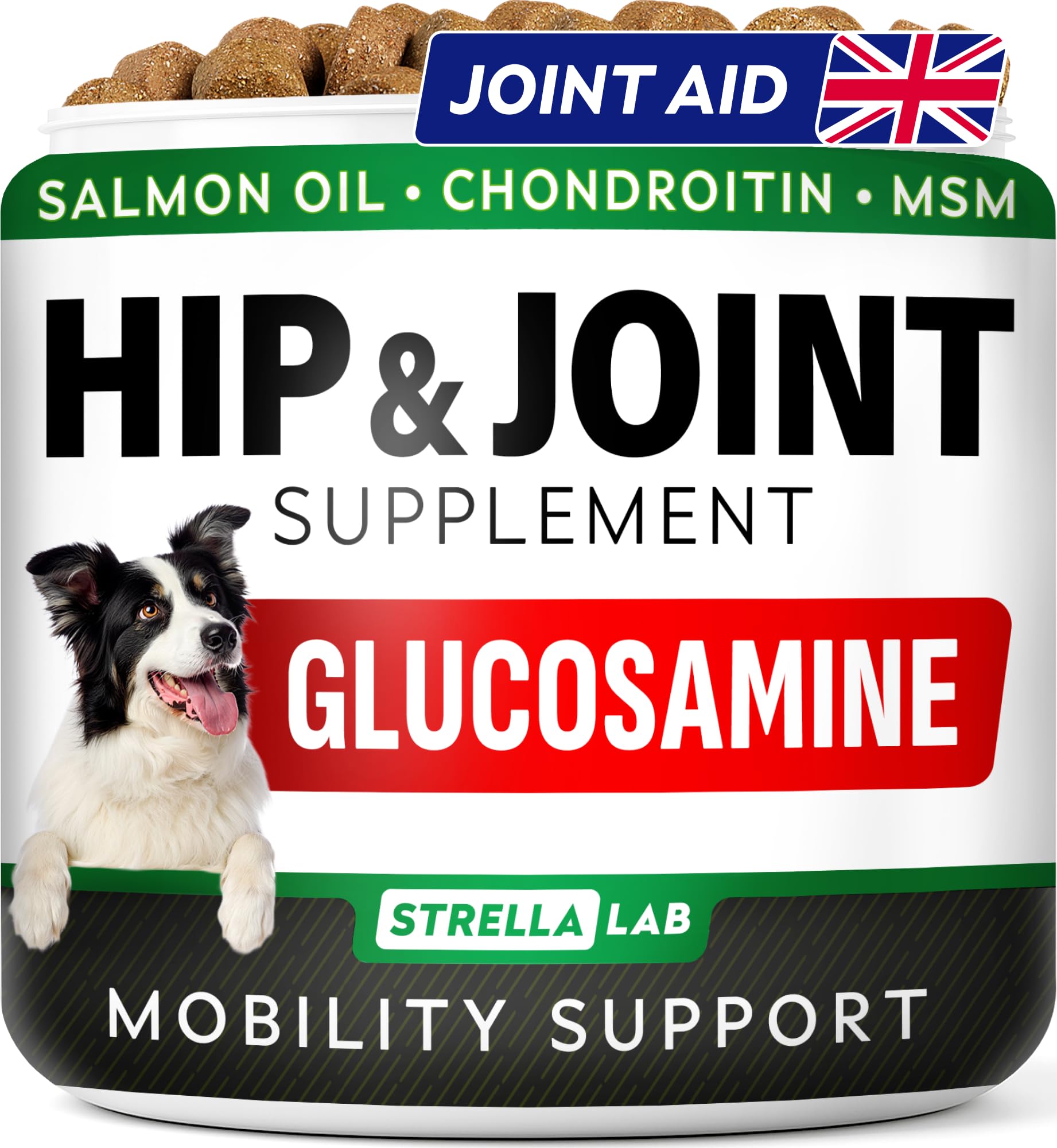 StrellaLab – Treats Over Tablets! Advanced Joint Aid Supplement Chews for Dogs – Hip & Joint Health Care with Glucosamine & Chondroitin – Made in UK – Senior & Adult - 60 Count