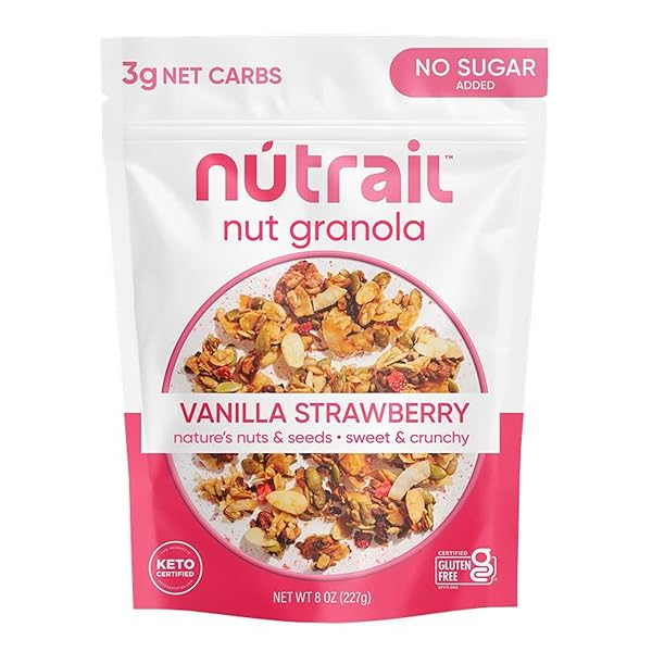 NUTRAIL NUT GRANOLA CEREAL, VANILLA STRAWBERRY, NO SUGAR...