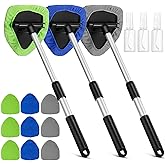 Tallew 3 Pcs Microfiber Car Windshield Cleaner Tool Car Interior Detailing Cleaning Kit with Extendable Handle and 9 Reusable Microfiber Pads Auto Glass Wiper Window Cleaning Kit for Home