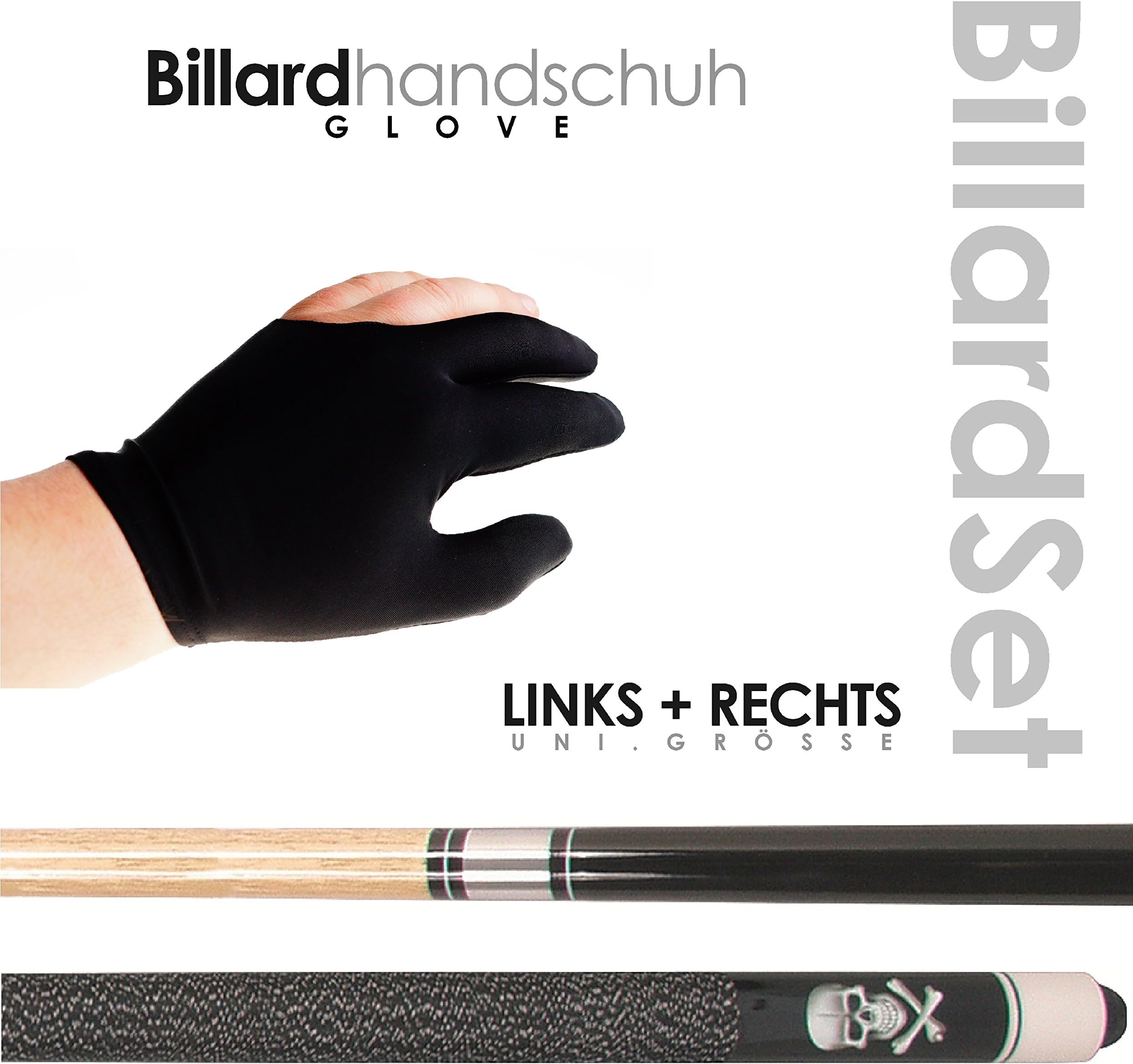 GamePoint Black Death Head Billiard Cue with Billiard Glove