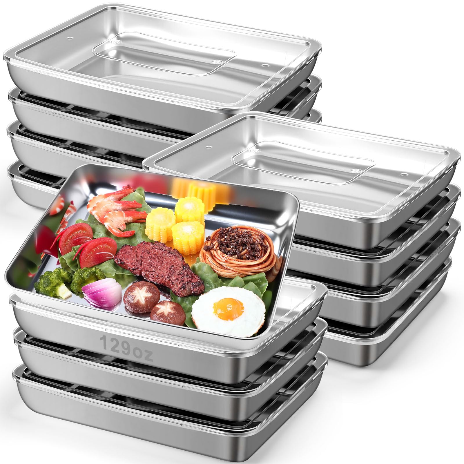 Photo 1 of Blushtier 12 Pcs 129 oz Stainless Steel Food Storage Container with Lid Reusable Meal Prep Container Stackable Metal Storage Box Kitchen Tray for Meat Marinating Oven Freezer Leftovers Dishwasher Safe