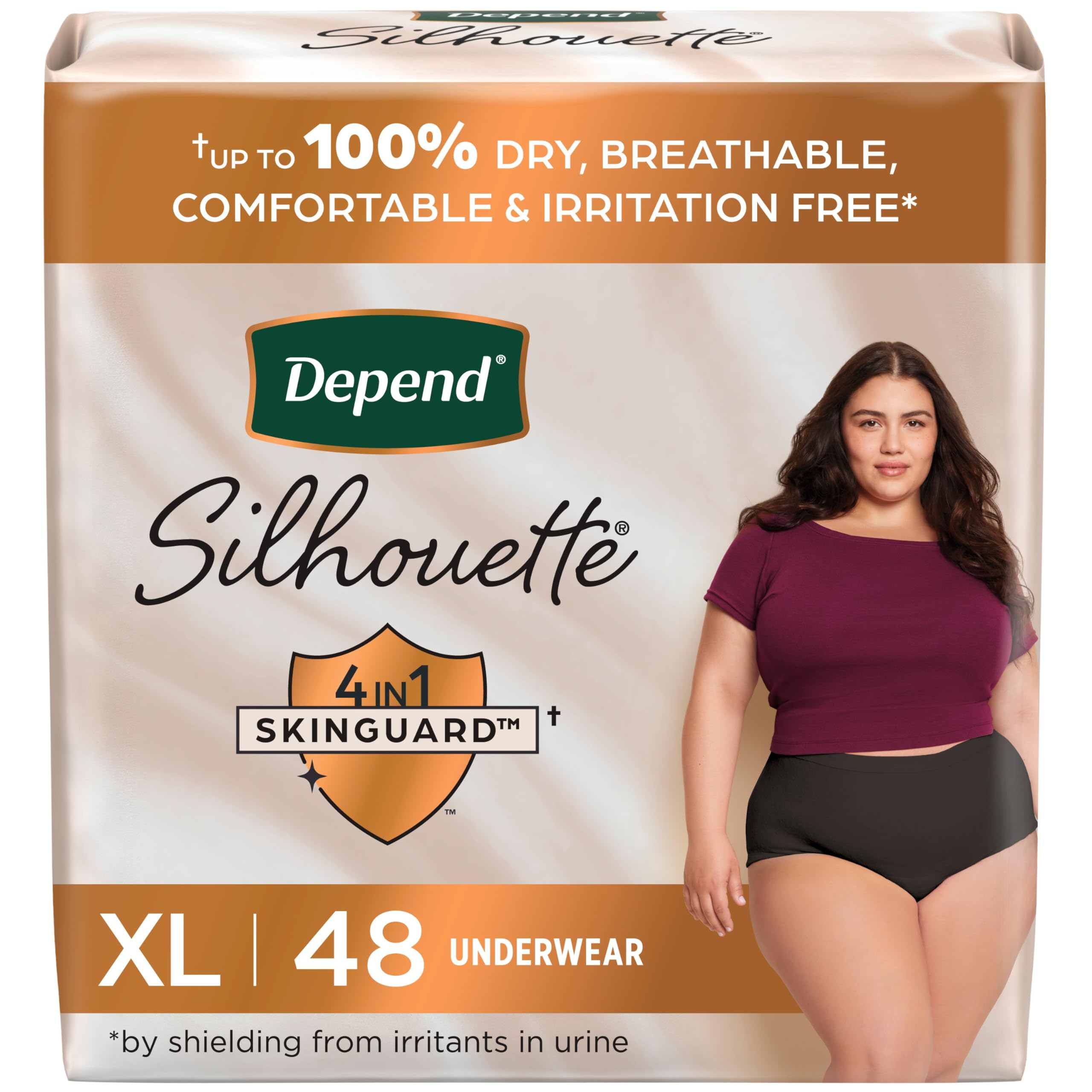 Photo 1 of Depend Silhouette Adult Incontinence & Postpartum Bladder Leak Underwear for Women, Maximum Absorbency, Extra Large, Black, 48 Count (2 Packs of 24), Packaging May Vary