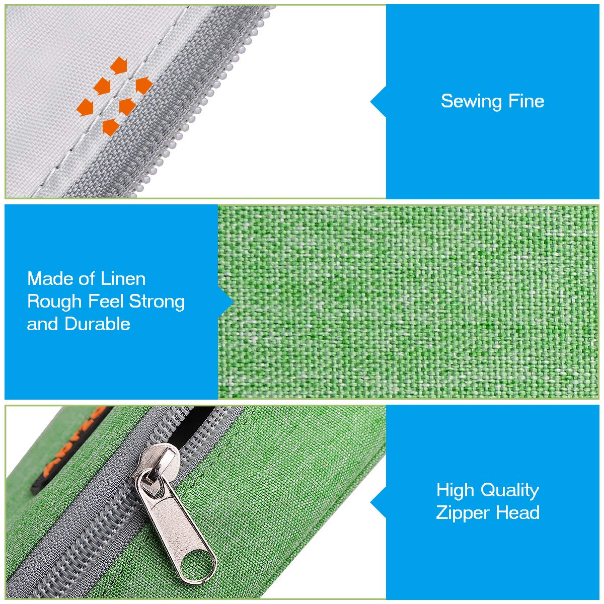 Pen Case,Big Capacity Abrzon Pencil Case Bag with Double Zippers,Middle High School & Office Supplies Adult Large Storage 8.74x4.3x2.17 inches (Green)